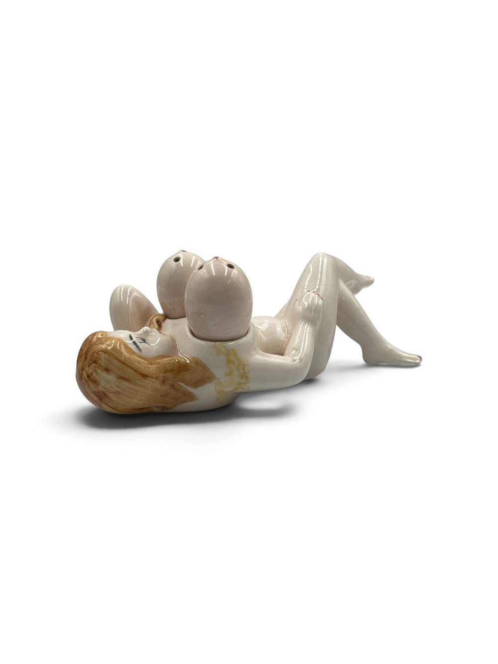 Vintage Nude Pinup Woman Ceramic Salt Pepper Shakers Risqué Barware 7.5”